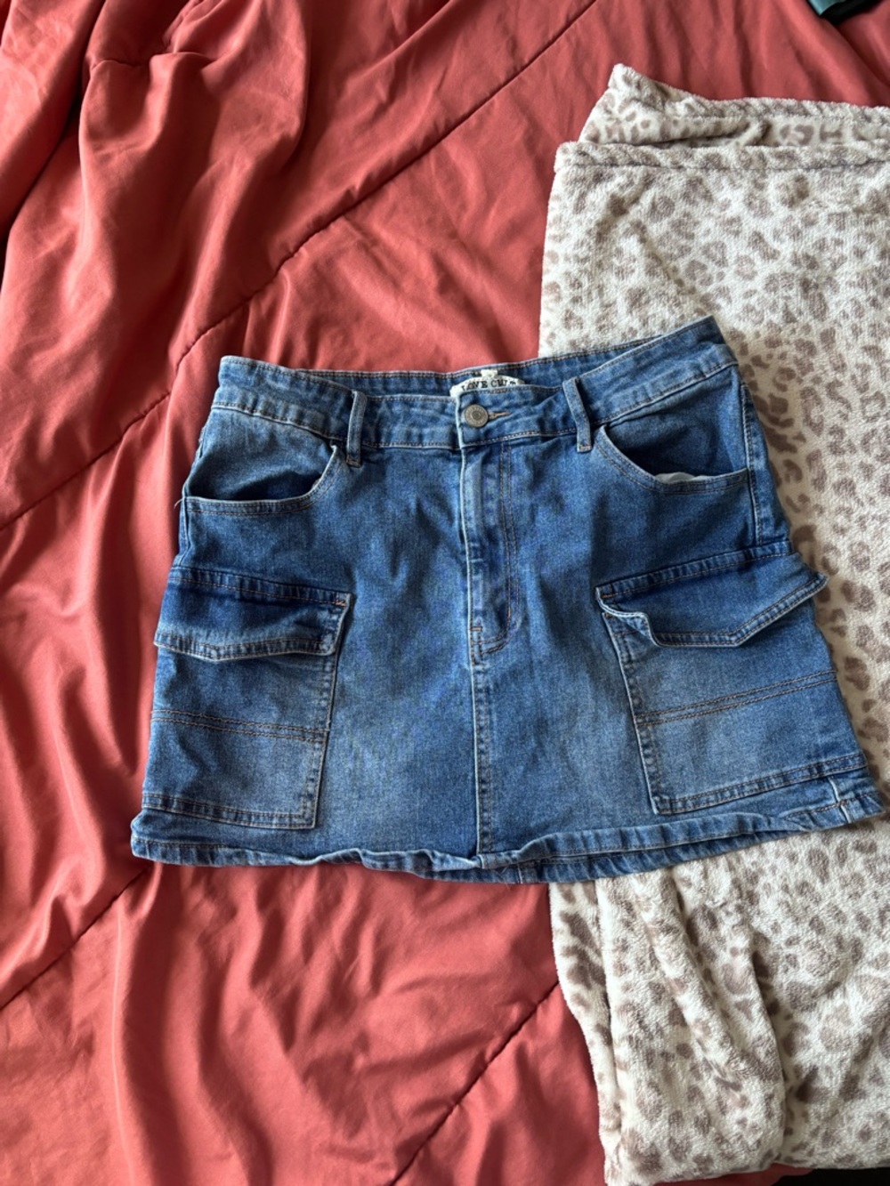 Denim Cargo Mini Skirt in Blue